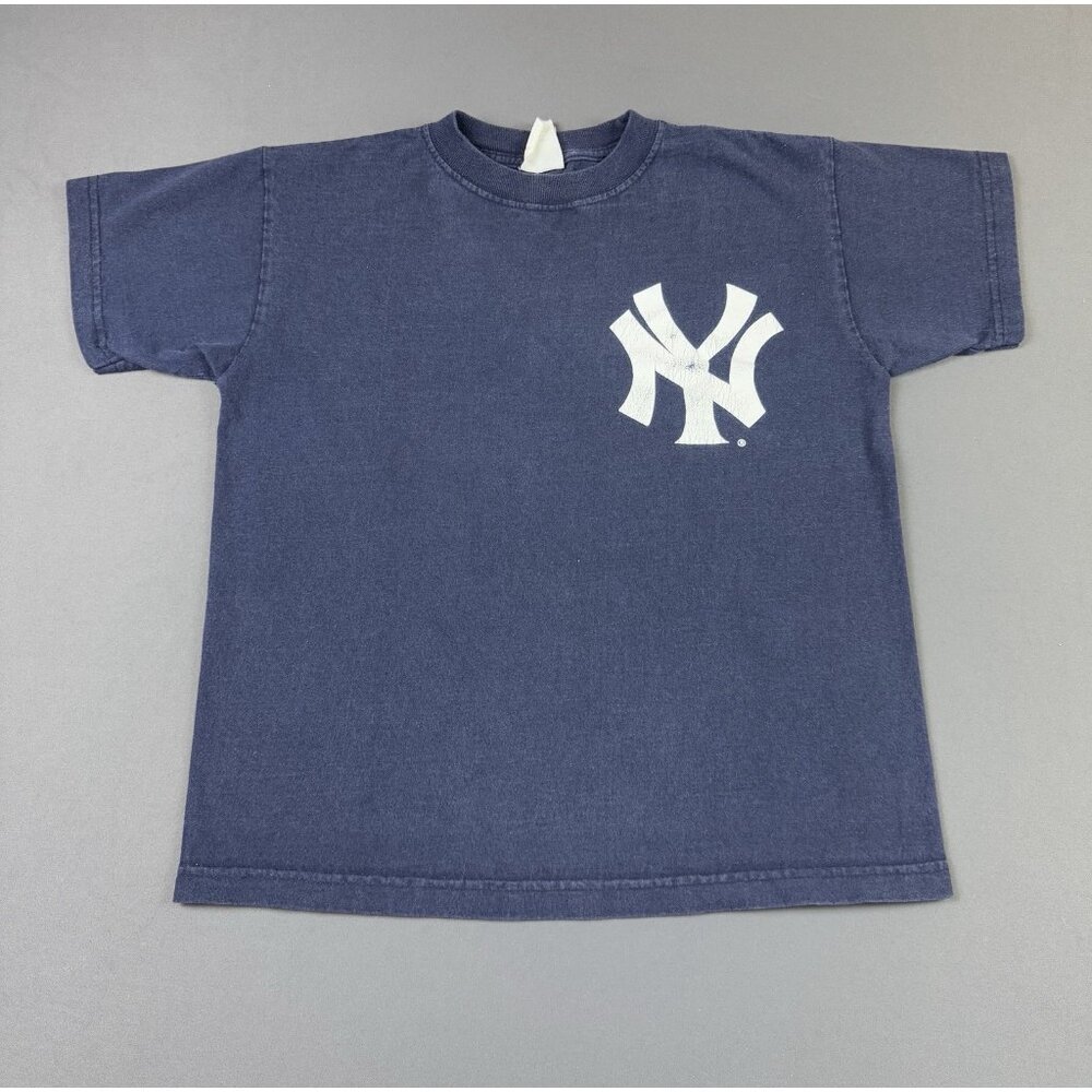 Rare Vintage Y2K New York Yankees Derek Jeter Youth Large Navy Blue Shirt Fade